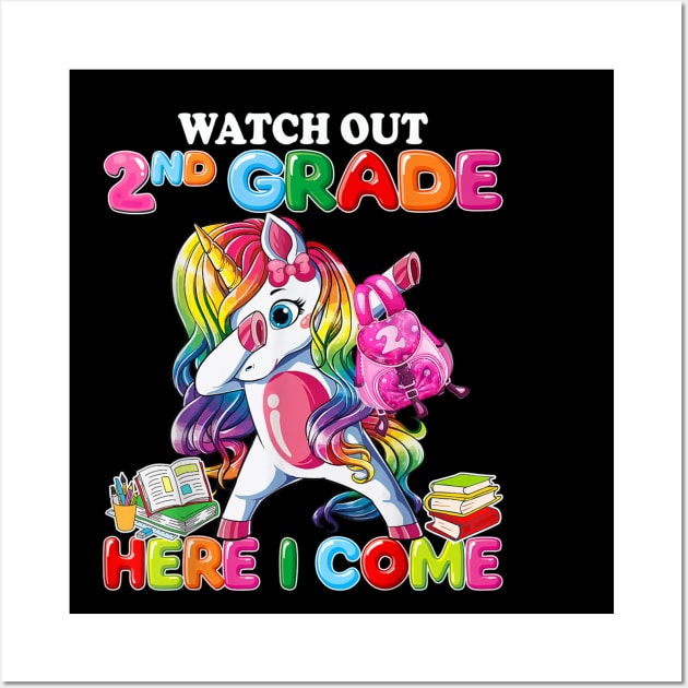 2nd Grade Here I Come Unicorn Shirt Back To School Girls Wall Art by FONSbually